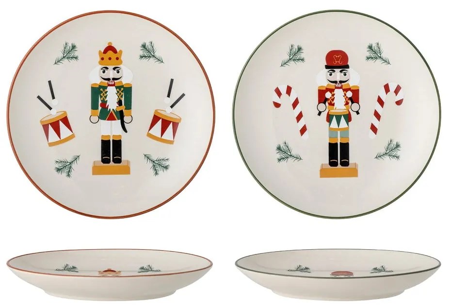 Krémové dezertné taniere s vianočným motívom z kameniny v súprave 2 ks ø 16 cm Jolly – Bloomingville