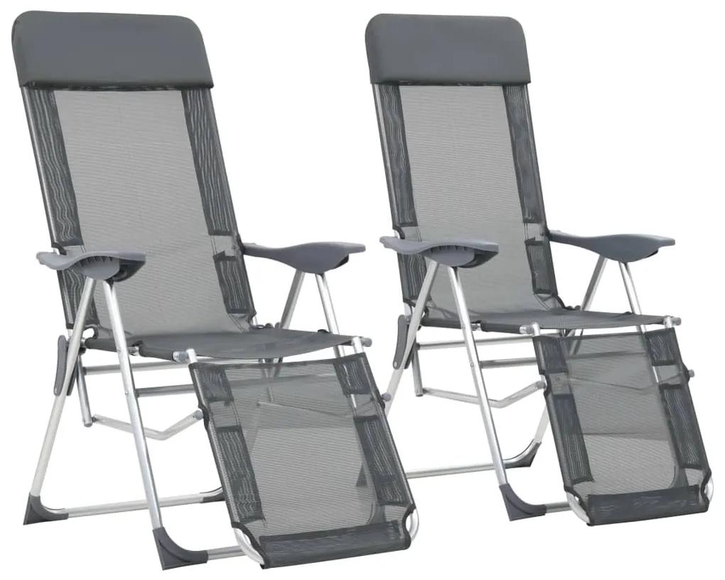 Skladacie kempingové stoličky s opierkami nôh 2ks sivé textilén 360145