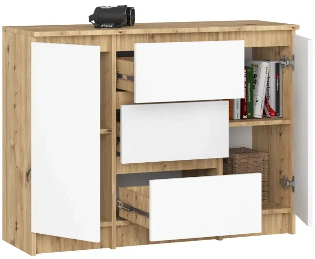 Komoda K100 2D 3SZ dub aristan / biela
