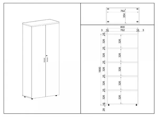 Vysoká skriňa SimpleOffice 80 x 40 x 180 cm