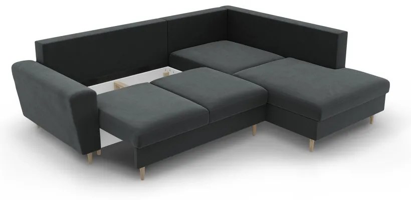 Tmavosivá zamatová rozkladacia/s úložným priestorom rohová pohovka (pravý roh/do L) Kyoto – Cosmopolitan Design