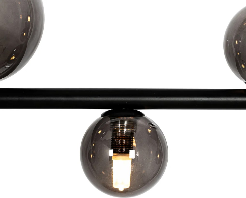 Čierne závesné svietidlo s dymovým sklom obdĺžnikovým 8-svetlovým - Monaco