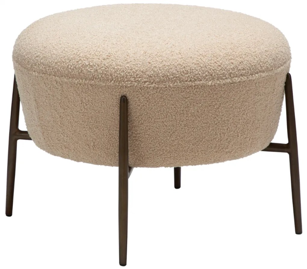 ORBIT TABURET almond bouclé/antique brass