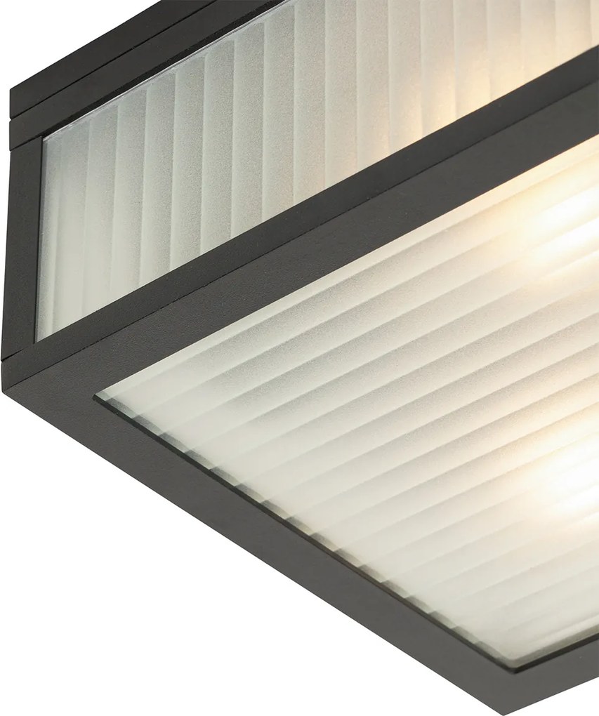 Vonkajšie stropné svietidlo čierne s rebrovaným sklom 2-žiarovkové IP44 - Charlois