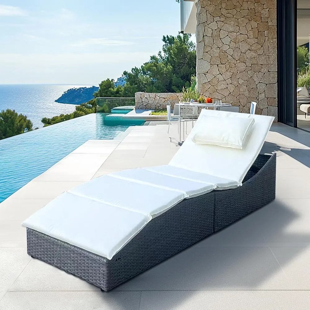 Polohovateľné ratanové lehátko SAVANA sivá/béžová