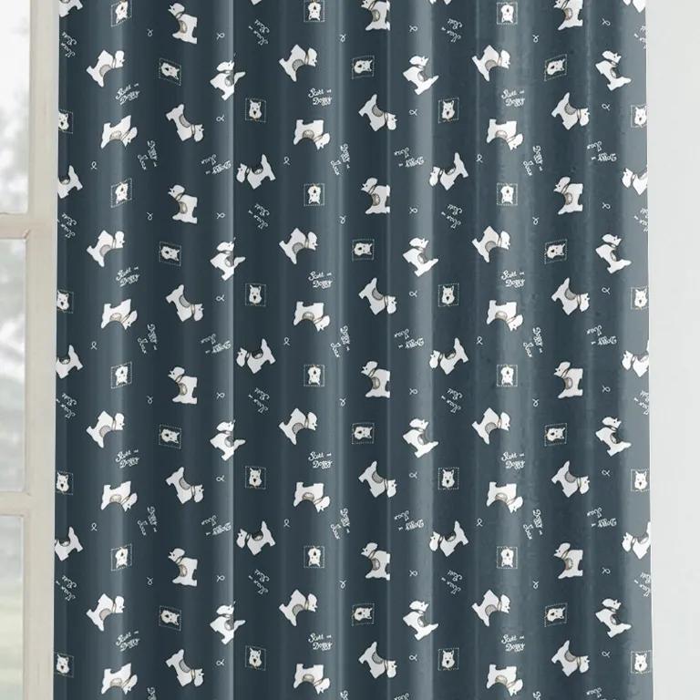 Detský bavlnený záves - vzor psíkovia Scotty & Max na sivomodrom