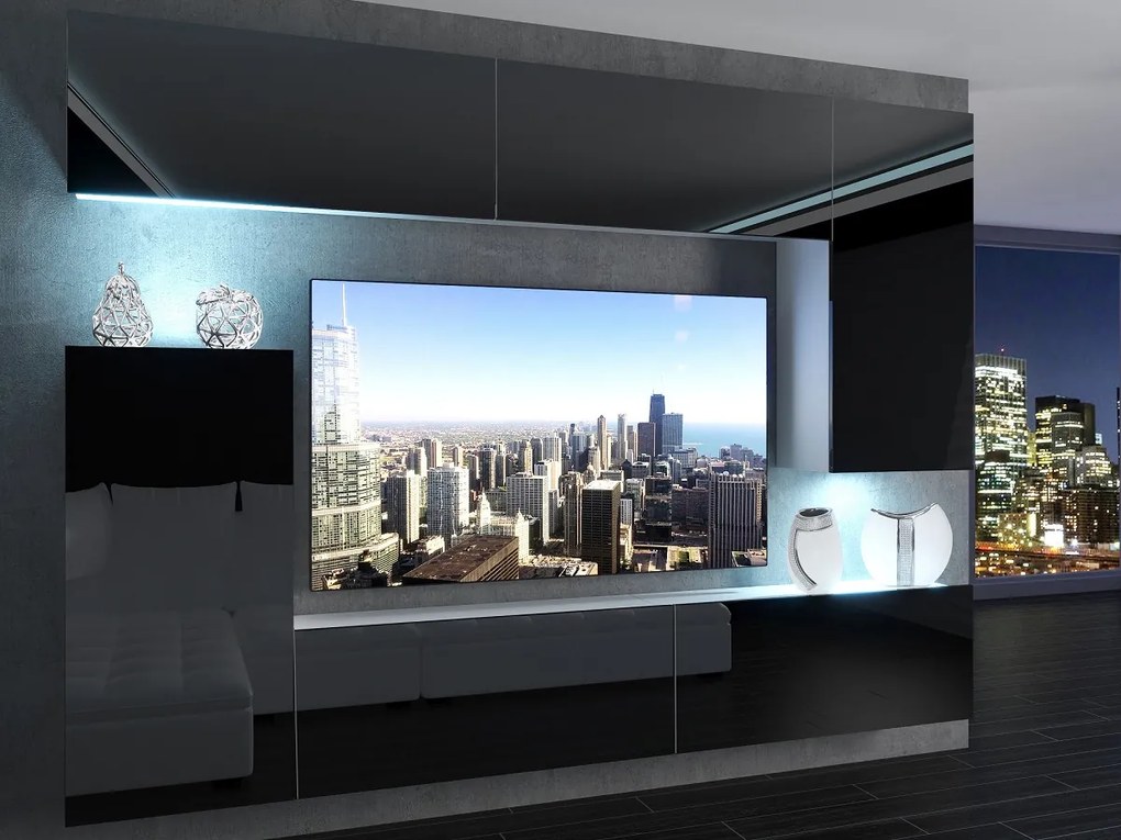 Obývacia stena 250 cm Belini čierny lesk Imperium8 IMP 8/5/W/B/0/0