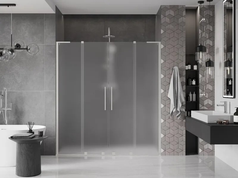 Mexen Velar L Duo, posuvné sprchové dvere do otvoru 180 cm, 8mm sklo námraza, brúsená oceľ, 871-180-003-32-97