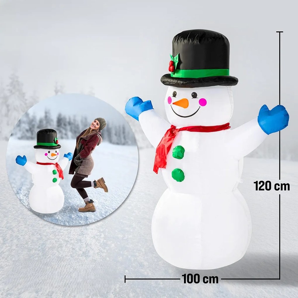 Monzana Nafukovací Snehuliak osvetlený, 120cm, biela