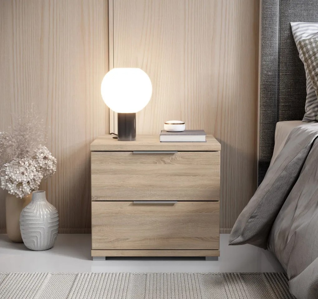 Nočný stolík s 2 zásuvkami Smilla, výška 43 cm, dub sonoma