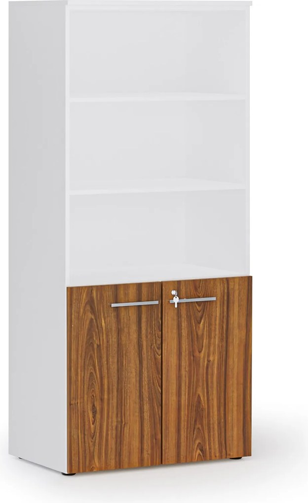 Kombinovaná kancelárska skriňa PRIMO WHITE, nízke dvere, 800 x 500 x 1781 mm, biela/orech
