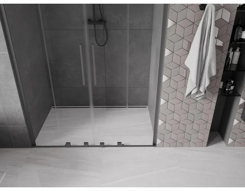 Mexen Velar L Duo, posuvné sprchové dvere do otvoru 150 cm, 8mm číre sklo, brúsený grafit, 871-150-003-02-95