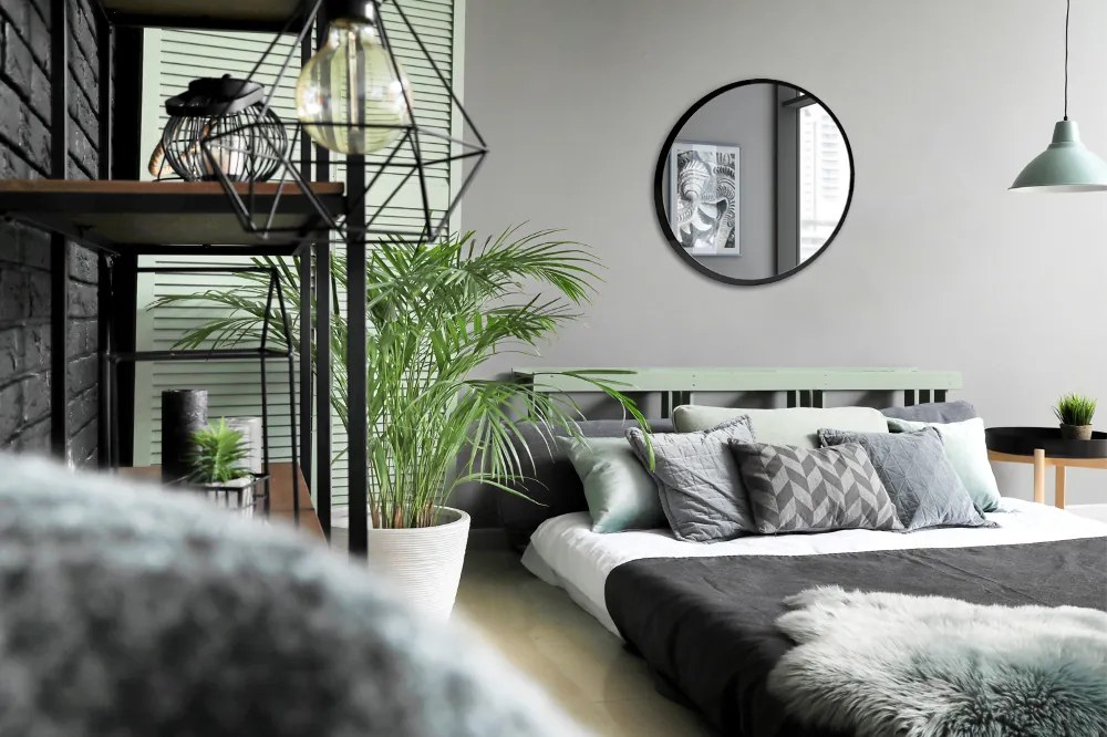 Okrúhle zrkadlo do obývačky v čiernom ráme fi 100 cm