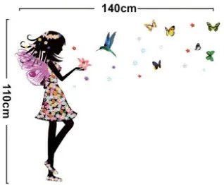 Samolepka na stenu "Víla s kolibríkom" 110x140 cm