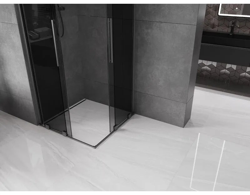 Mexen Velar Duo, sprchový kút s posuvnými dverami 80 x 80 cm, 8mm šedé sklo, grafit brúsený, 871-080-080-42-66