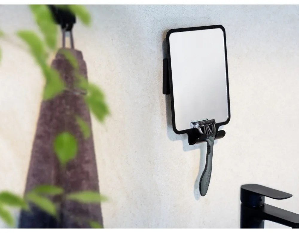 Kozmetické zrkadlo s vešiakom 14x19.5 cm Quadro Black – Wenko