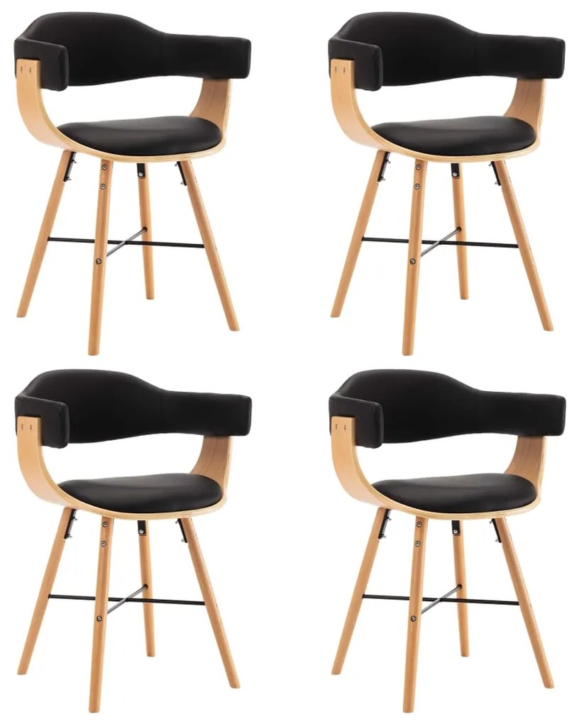 vidaXL Jedálenské stoličky 4 ks, čierne, umelá koža a ohýbané drevo