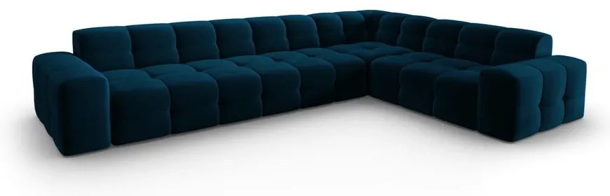 Tmavomodrá zamatová rohová pohovka (pravý roh) Kendal - Micadoni Home