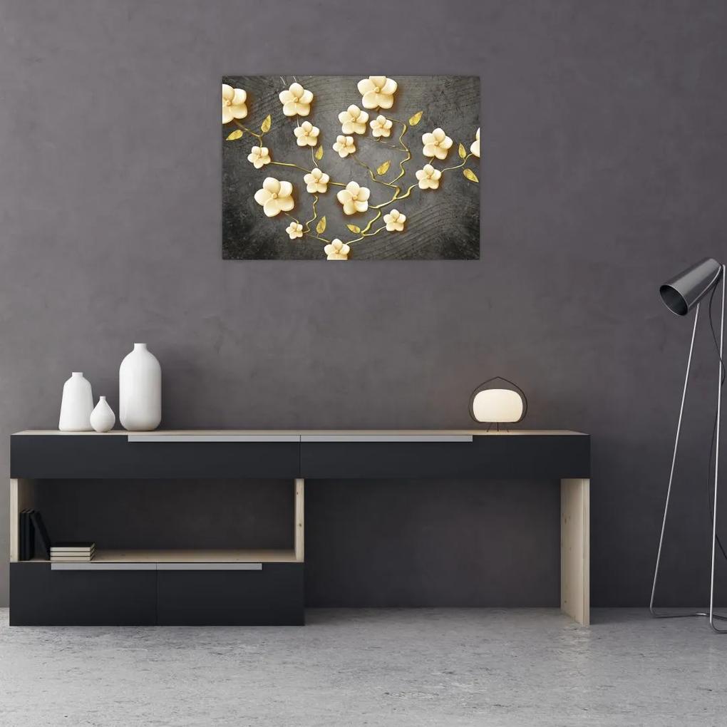 Sklenený obraz - Zlatý ker v čiernom pozadí (70x50 cm)