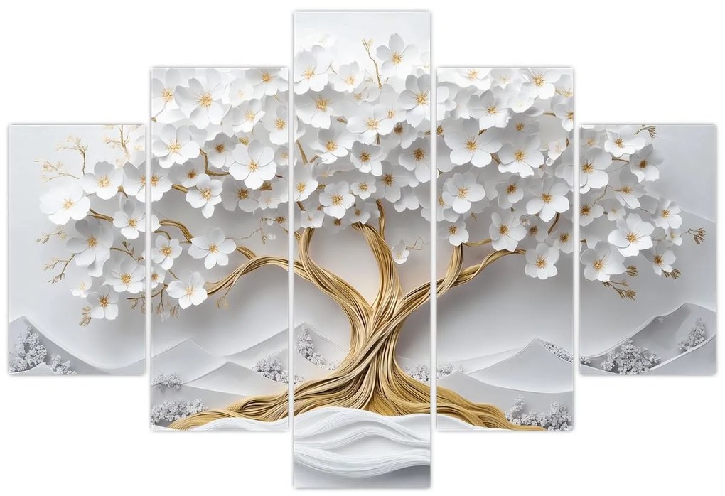 Obraz – 3D elegantný strom života plný kvetov (150x105 cm)