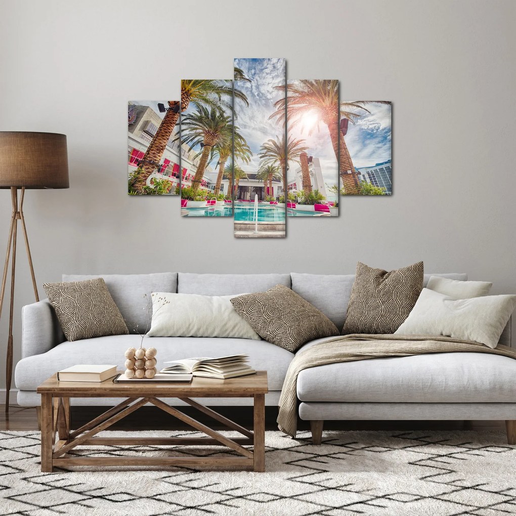 Obraz - palmy s bazénom (150x105 cm)