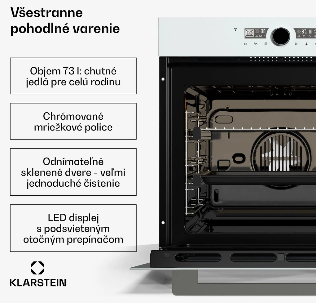 Klarstein Illuminosa inteligentná rúra, ovládanie pomocou aplikácie, Energetická účinnosť A+, Kapacita 73 L, 11 Funkcií