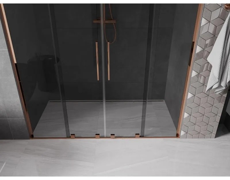 Mexen Velar L Duo, posuvné sprchové dvere do otvoru 180 cm, 8mm šedé sklo, ružové zlato, 871-180-003-42-60