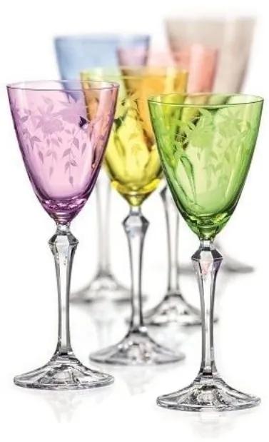 Bohemia Crystal Farebné poháre na víno Floral 250ml (set po 6ks)