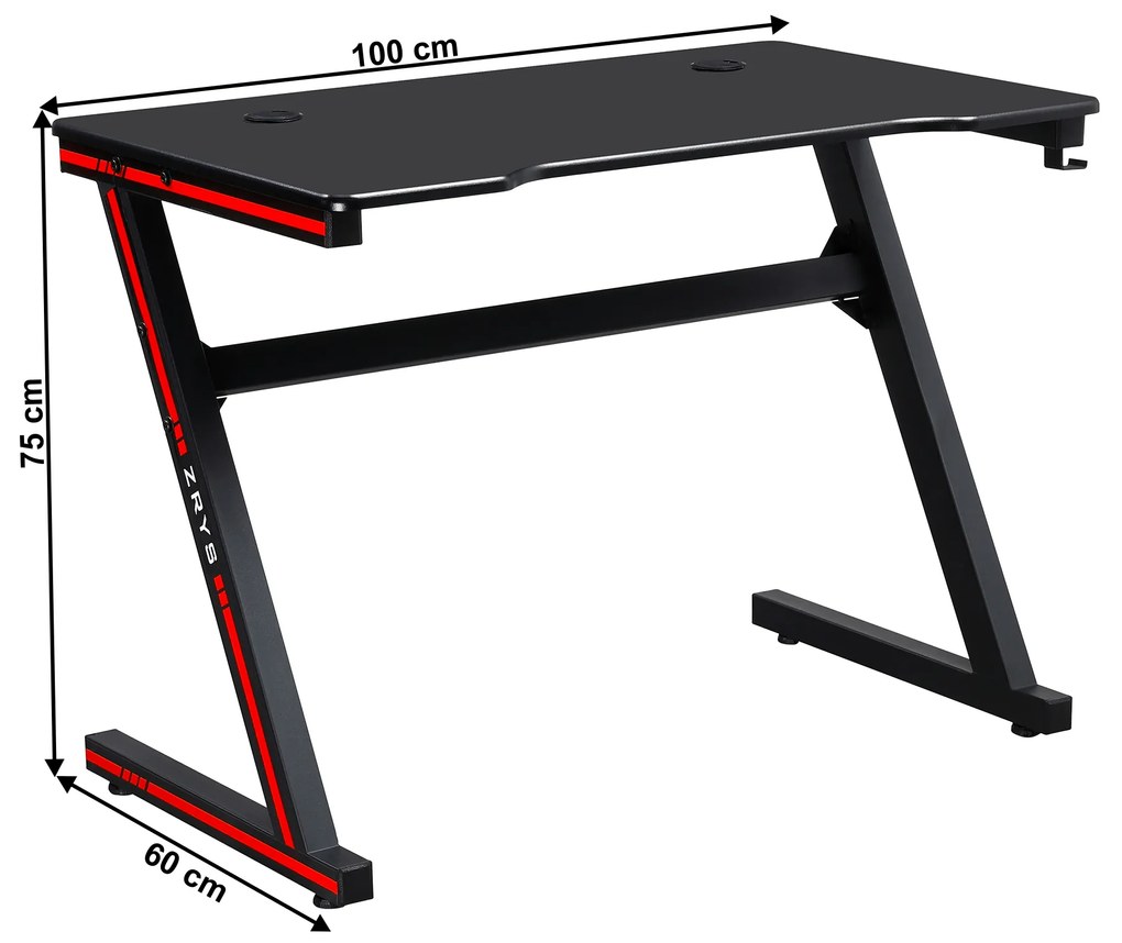 Herný stôl/počítačový stôl, čierna/červená, MACKENZIE 100cm