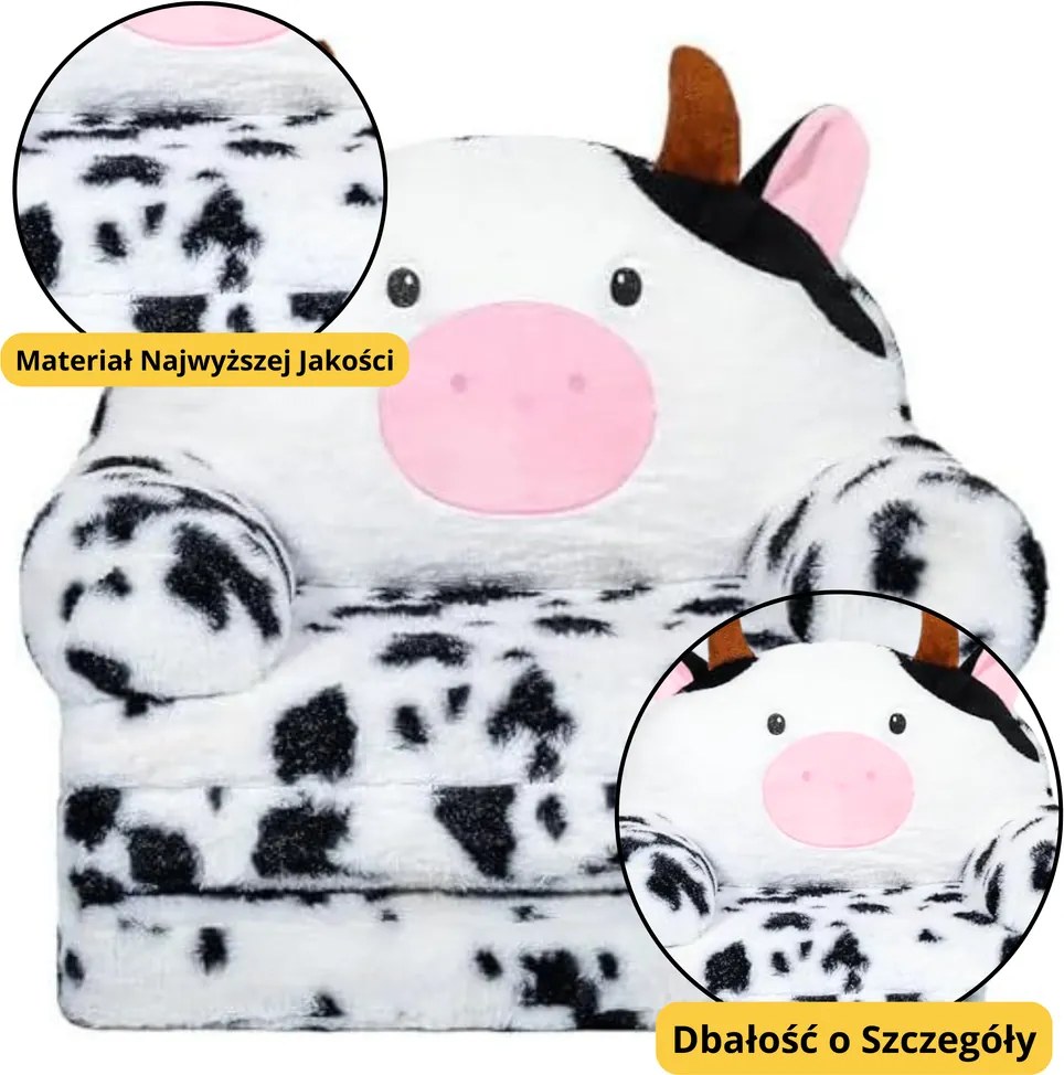 LEAN Toys Skladacie kreslo Krava Krava 3 úrovne Biela čierna 50x50cm