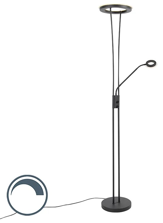 Moderná stojaca lampa čierna vrátane LED s ramenom na čítanie - Divine
