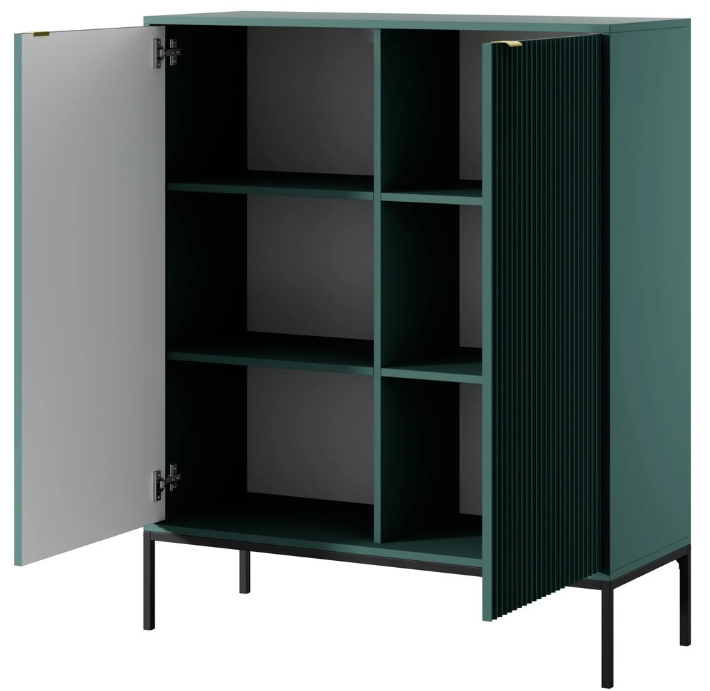 Komoda Nova 104 cm zelená/zlaté úchytky a čierny rám