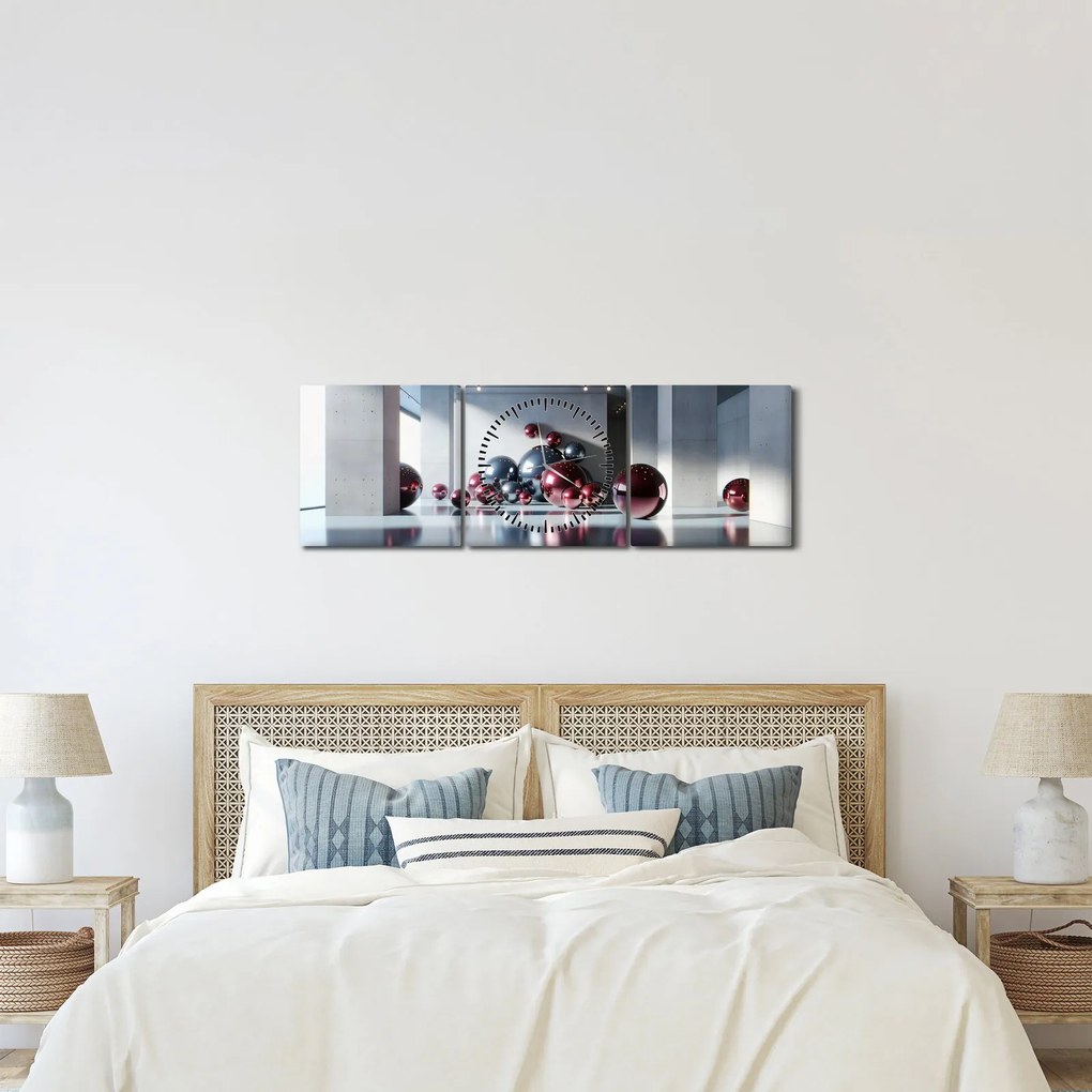 Obraz - 3D priestor s guľami II. (s hodinami) (90x30 cm)