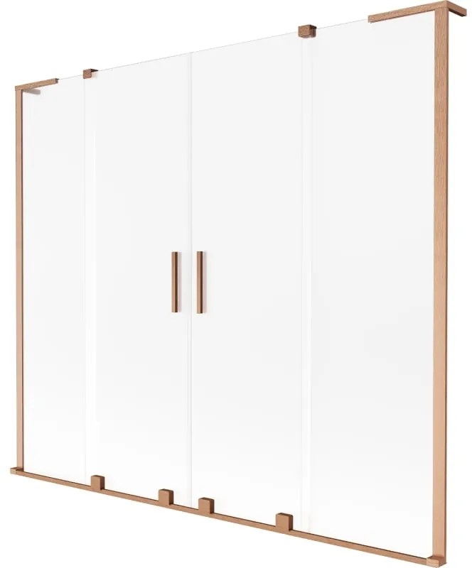 Mexen Velar L Duo, 2-krídlová posuvná vaňová zástena 200 x 150 cm, 8mm sklo námraza, medená matná, 896-200-003-32-65