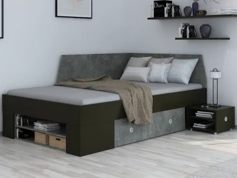 Úložná posteľ so zástenou Junior 120x200 cm, čierna/tmavý betón%