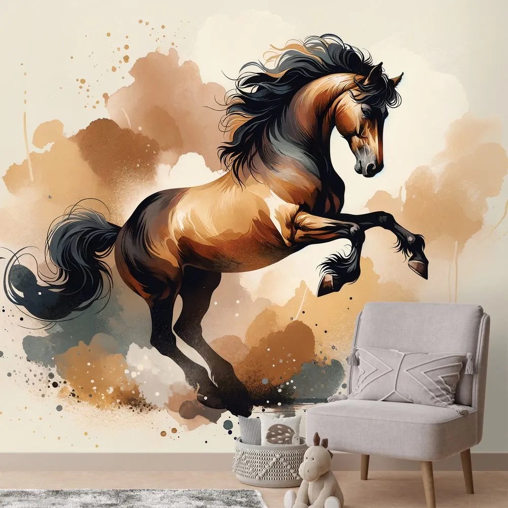 Tapeta dynamický hnedý kôň v pohybe