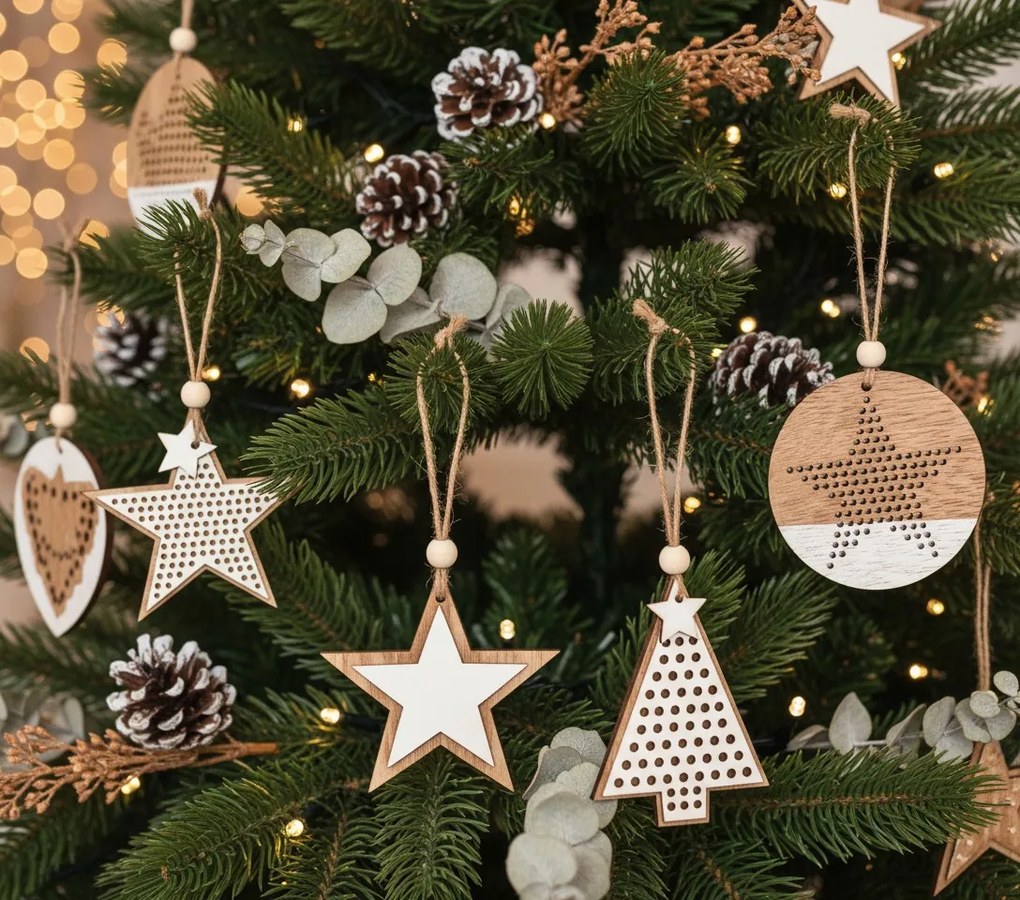 Vianočné závesné dekorácie SCANDI 8 ks mix druhov prírodný