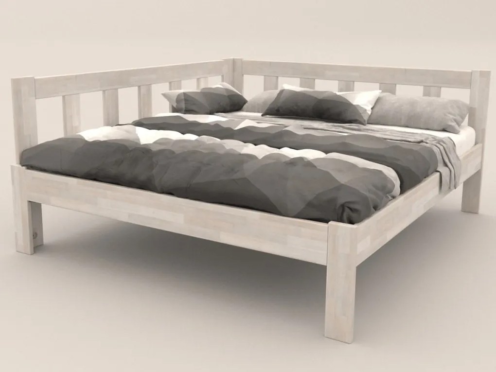 Rohová posteľ so zástenou vľavo Tema L 180x200 cm, bielený buk