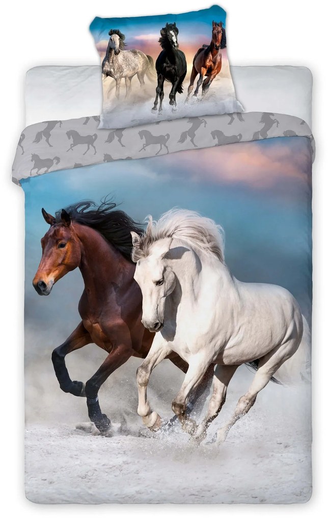 Obliečky bavlnené Horses 140x200 + 70x90 cm FARO