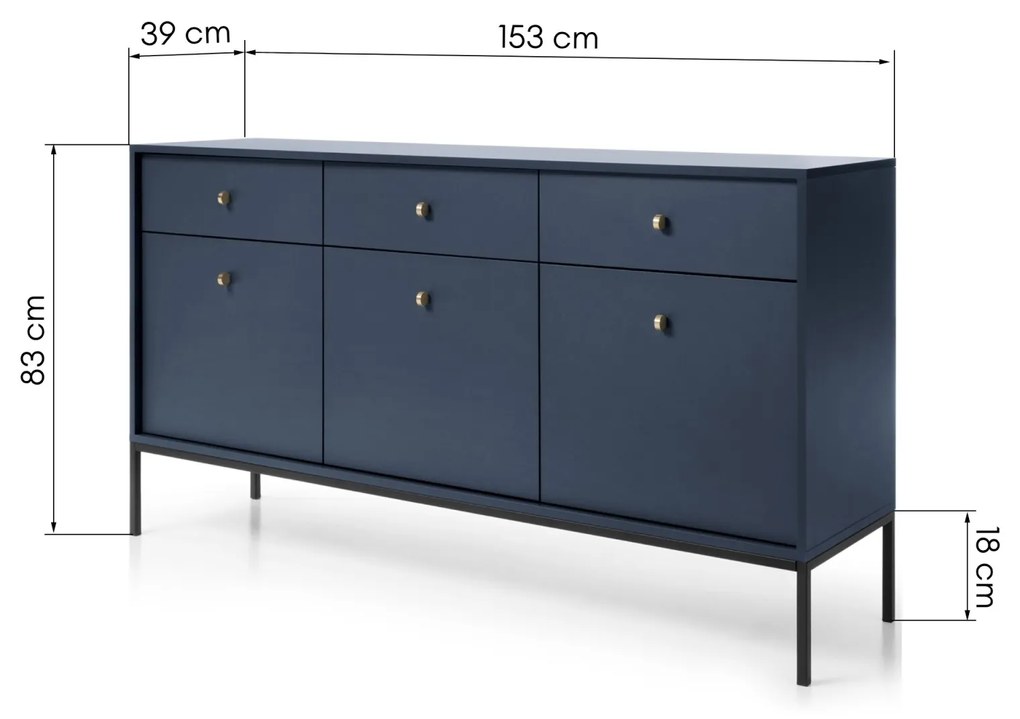 Komoda Mono 153 cm tmavomodrá