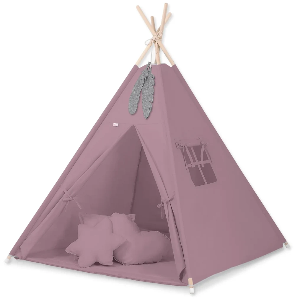 Bobono Stan Teepee pre deti + ozdobné perie - pastelovo fialová