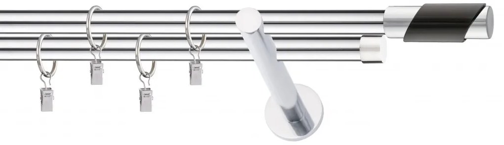 Dekorstudio Chrómová dvojradová garniža čierny PARIS 19mm Dĺžka: 120cm, Typ uchytenia: Držiak dvojitý modern, Typ príslušenstva: Bez príslušenstva
