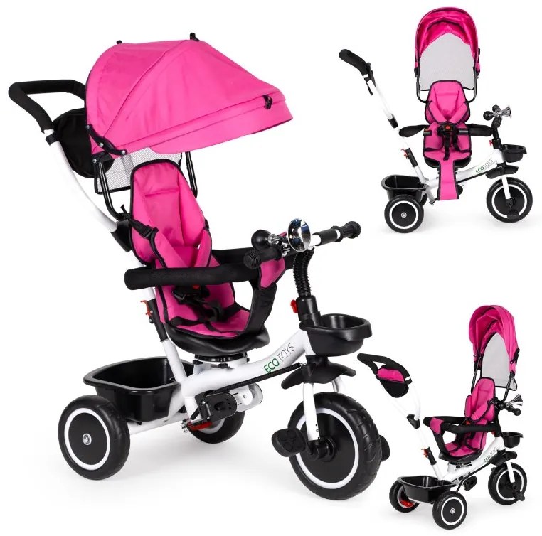 Ružová detská trojkolka - 360 stupňové otočné sedadlo