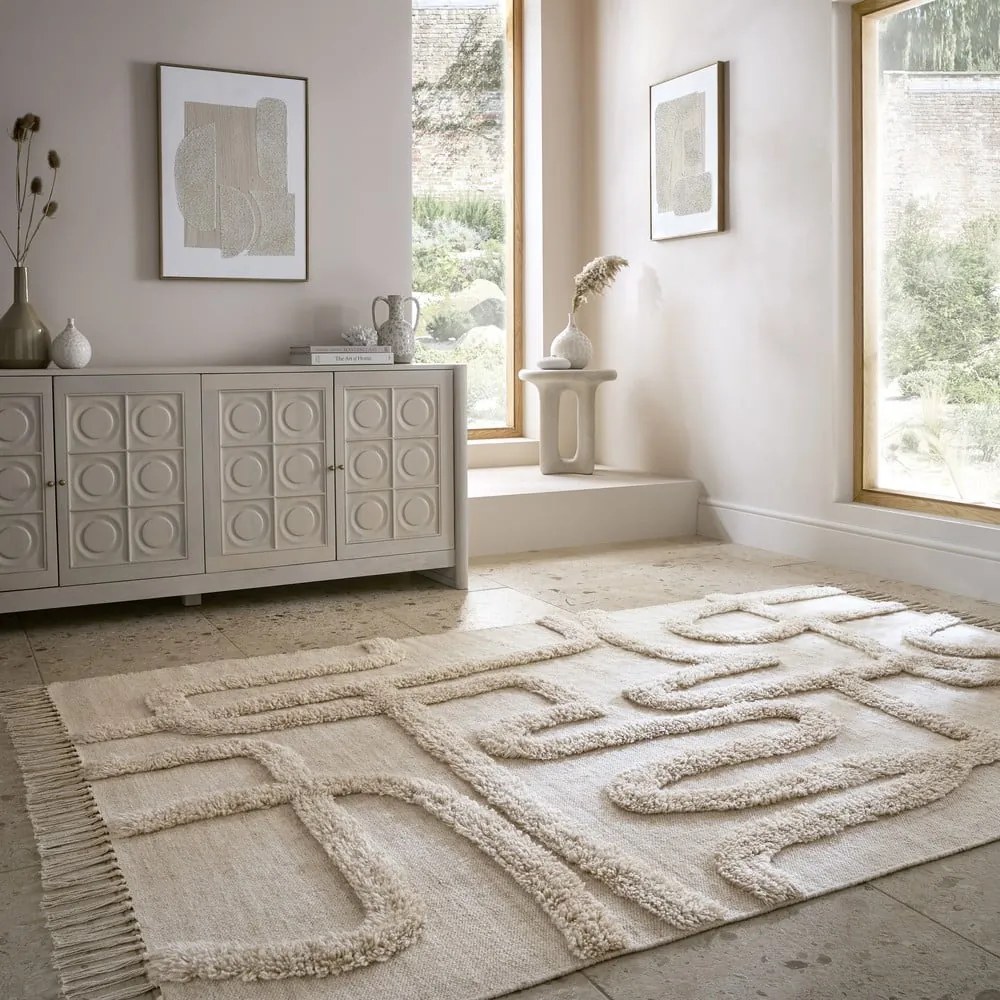 Béžový ručne tkaný vlnený koberec 160x230 cm Loma – Flair Rugs