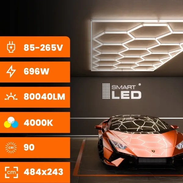 LED stropné svietidlo LED/696W/85-265V 4000K 484x243 cm CRI 90 IP44 biela