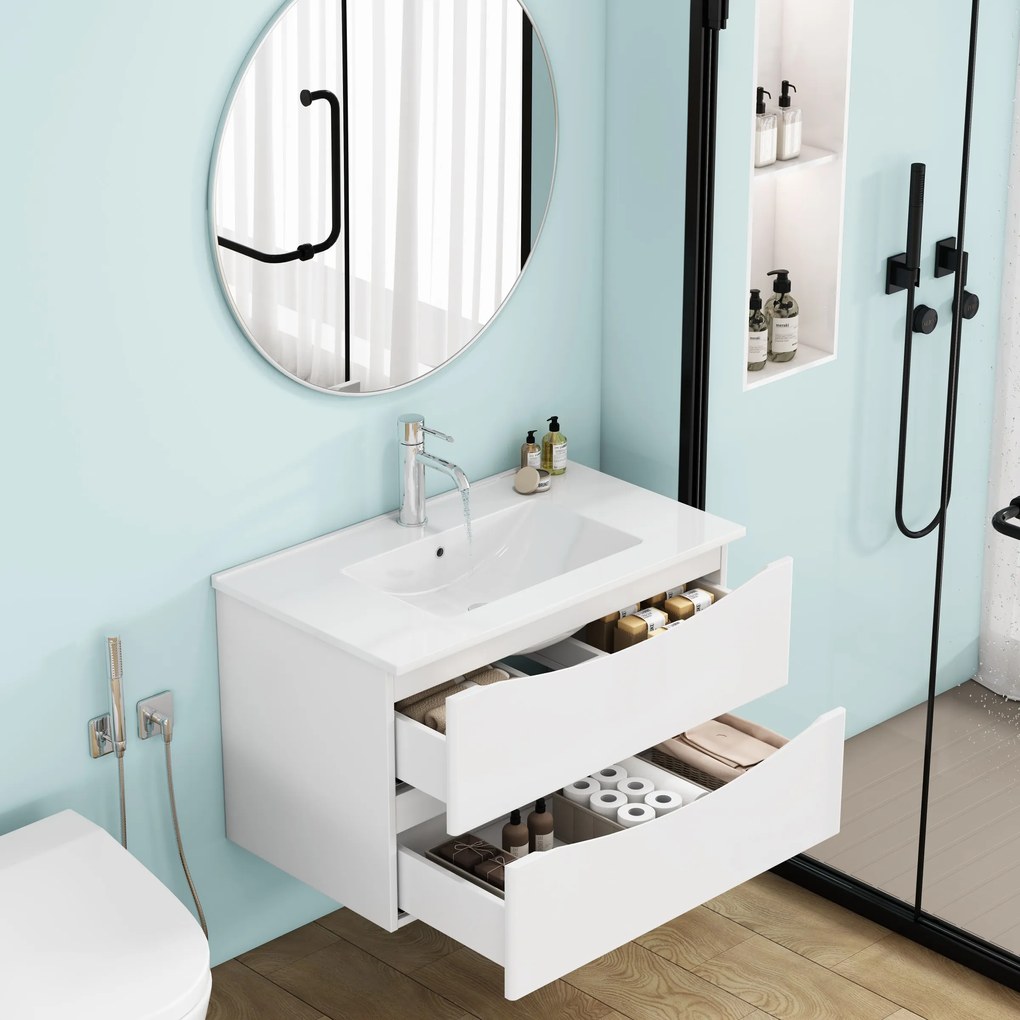 Závesná skrinka pod umývadlo Houseland Nirela 80 cm biela