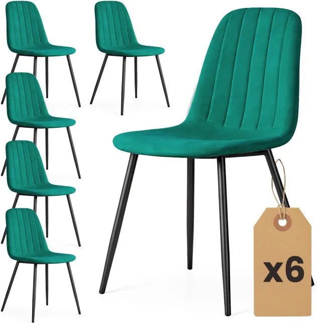 Sada šiestich jedálenských stoličiek LUMO zamatové, fľaškovo zelené / čierne nohy (6 ks)