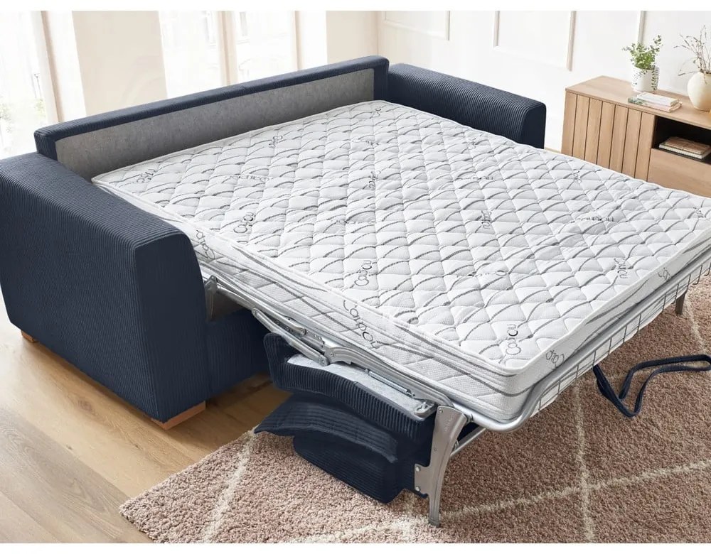 Tmavomodrá menčestrová rozkladacia pohovka 225 cm Augustin – Bobochic Paris