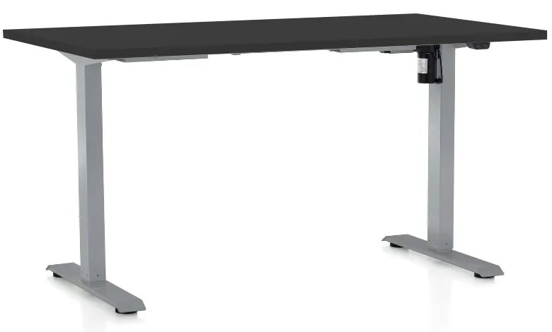 Výškovo nastaviteľný stôl OfficeTech A, 140 x 80 cm, sivá podnož, čierna