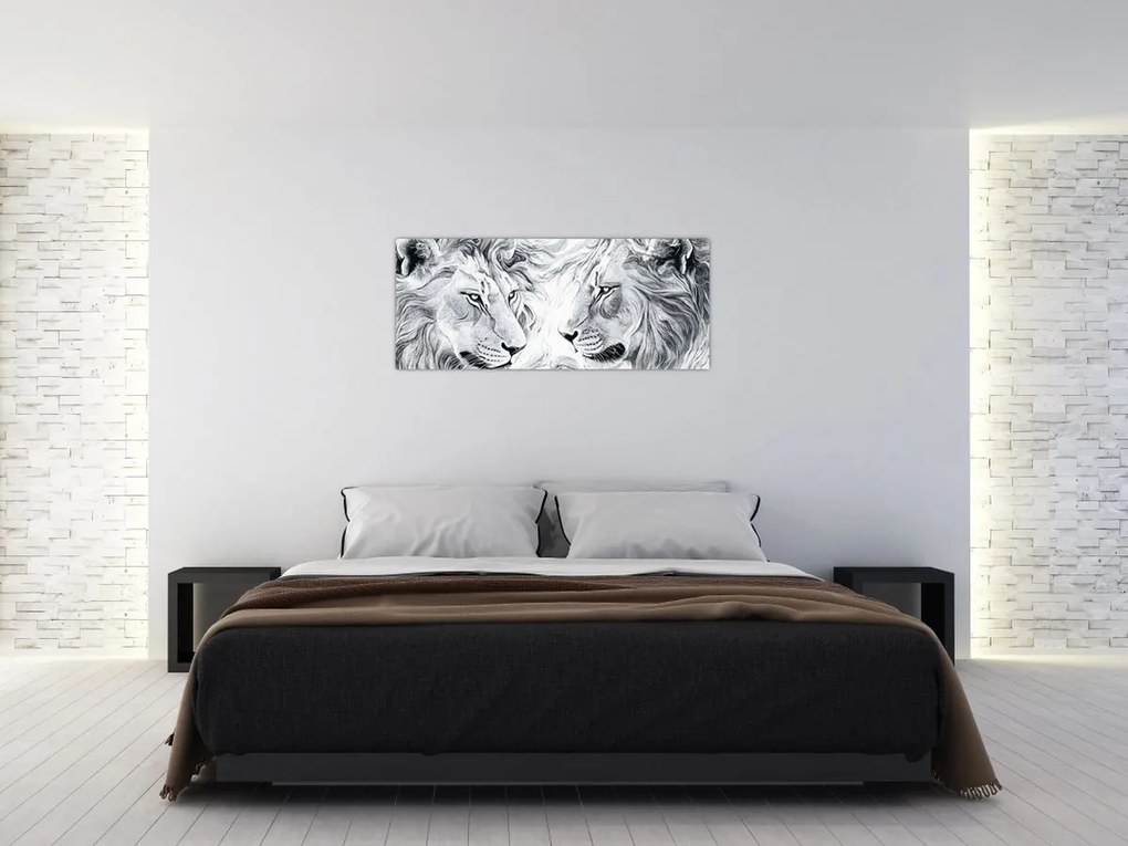 Obraz - Kreslené levie hlavy (120x50 cm)